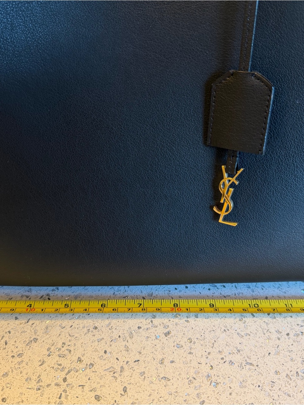 Saint Laurent Black Leather Tote with Gold YSL Charm and Pouch - Picture 4 of 9
